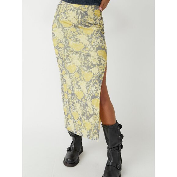 Free People Yellow and Gray Midi Skirt - Picture 7 of 11